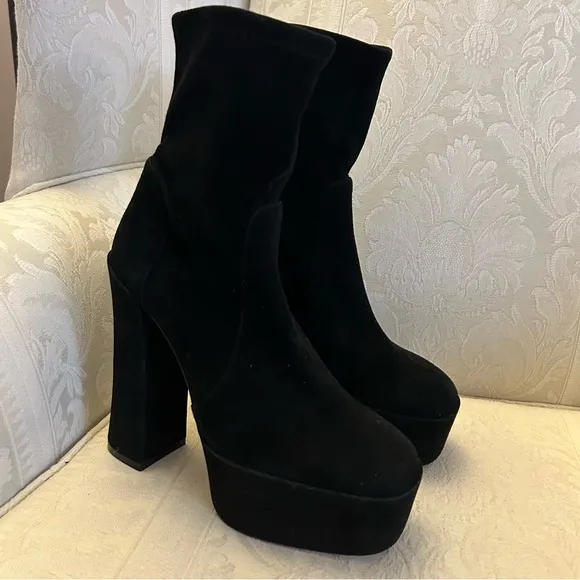 Stuart Weitzman skyhigh 145 platform booties in black Suede leather women 8.5