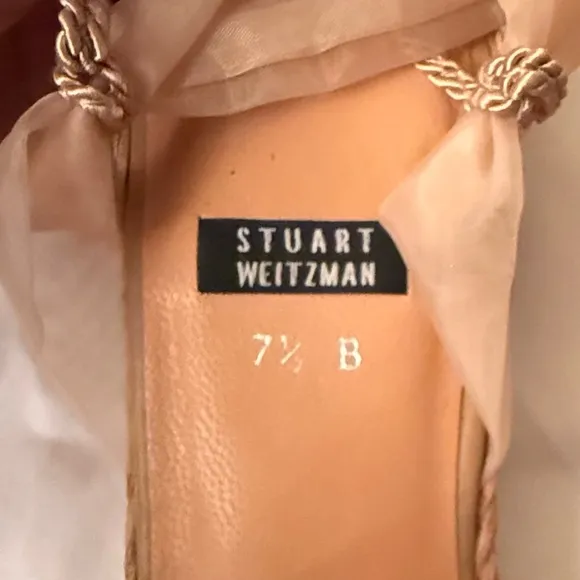 Stuart Weitzman Tan Floral Rufia, Organza Mesh Espadrilles, NWOB, Size 7-1/2