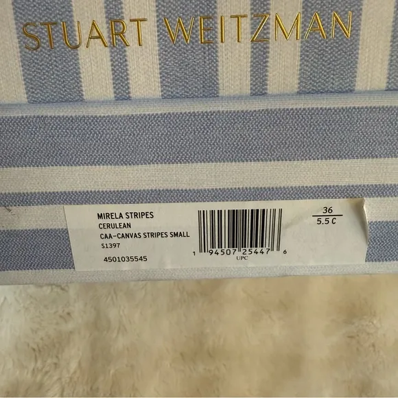 Stuart Weitzman Women's Blue Striped Espadrilles, Wedge Heel Sz 37/US 5.5W NWT