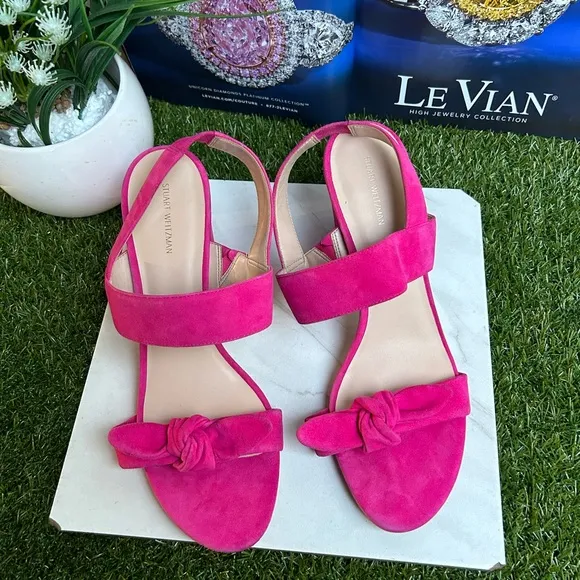 STUART WEITZMANBandeau Block Heel Barbie Pink suede Leather size 7