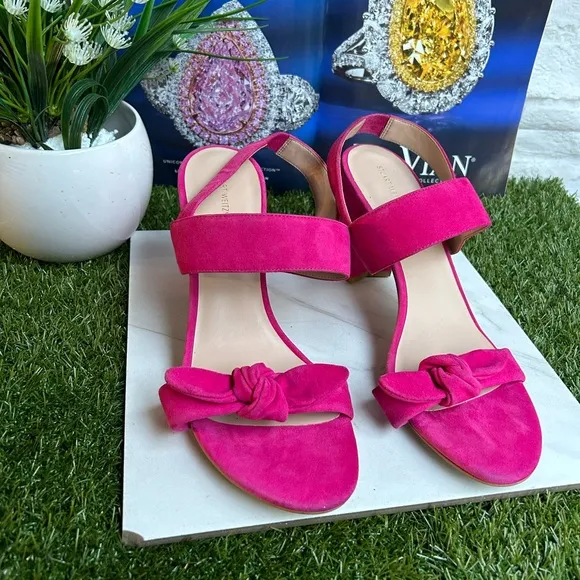 STUART WEITZMANBandeau Block Heel Barbie Pink suede Leather size 7
