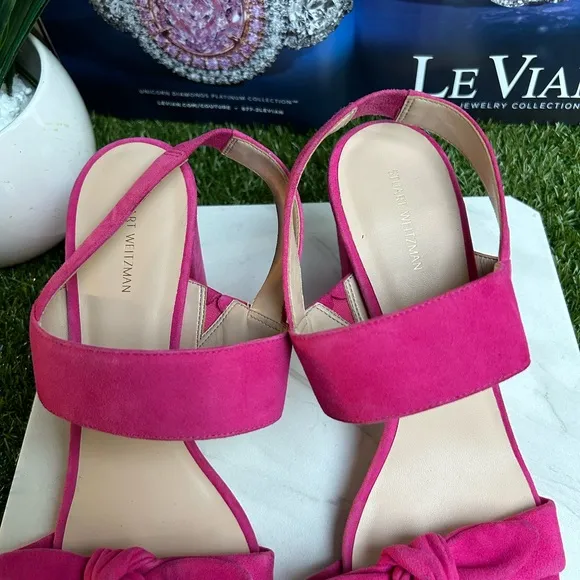 STUART WEITZMANBandeau Block Heel Barbie Pink suede Leather size 7