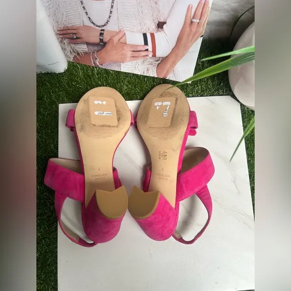 STUART WEITZMANBandeau Block Heel Barbie Pink suede Leather size 7
