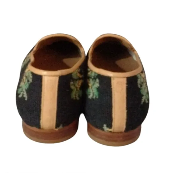 Stubbs &amp; Wootton Black Palm Tree  Loafers Needlepoint Flats Sz 9