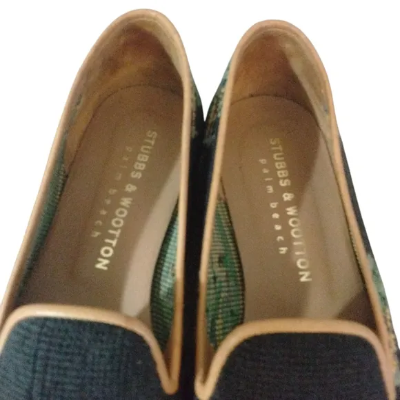 Stubbs &amp; Wootton Black Palm Tree  Loafers Needlepoint Flats Sz 9