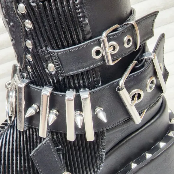 Stud &amp; Skull Patch Black Matte Bear 150 Platform Ankle Boots Goth Punk Rave