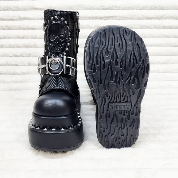 Stud &amp; Skull Patch Black Matte Bear 150 Platform Ankle Boots Goth Punk Rave