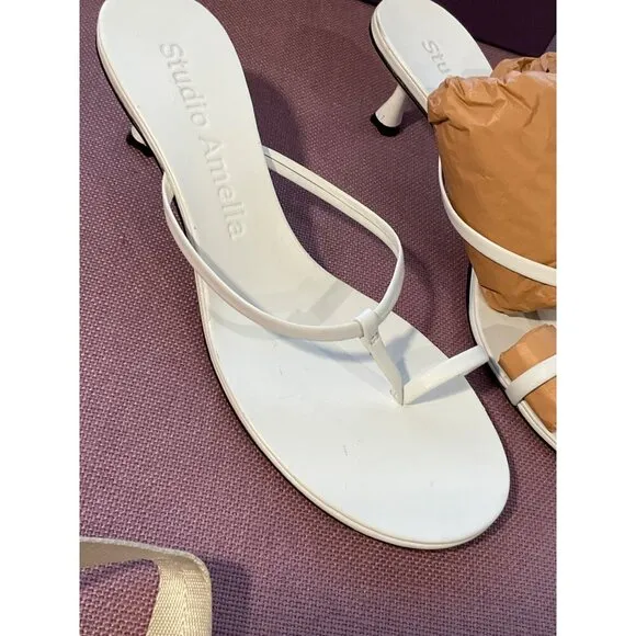 Studio Amelia Edith 50 Heels in White 38 With Box Womens Leather Sandals