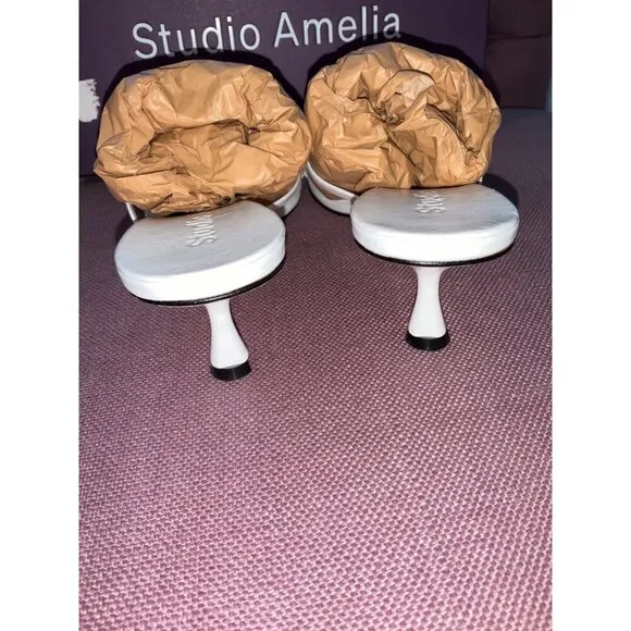 Studio Amelia Edith 50 Heels in White 38 With Box Womens Leather Sandals