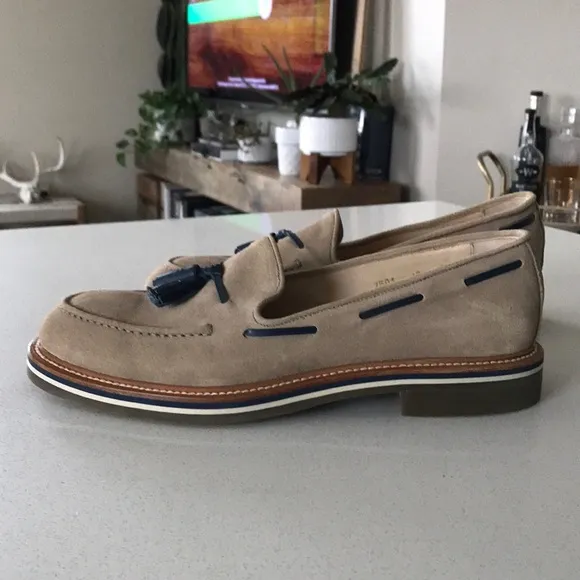 Suitsupply Tan Suede Loafers with Blue Accents
