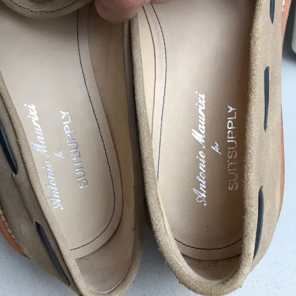 Suitsupply Tan Suede Loafers with Blue Accents