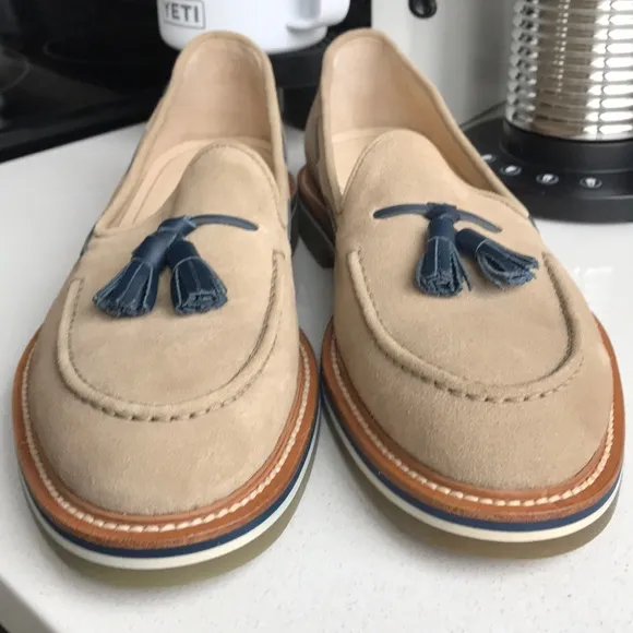 Suitsupply Tan Suede Loafers with Blue Accents