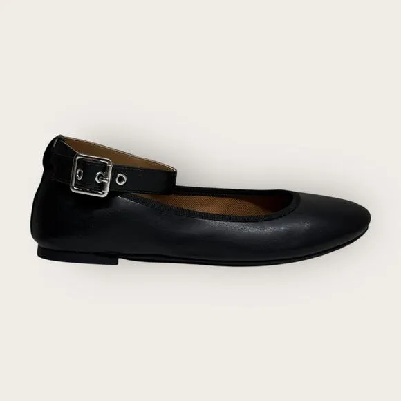 Sun   Stone | Luellaa Buckle Ankle Strap Ballet Flats | Black | Size 8