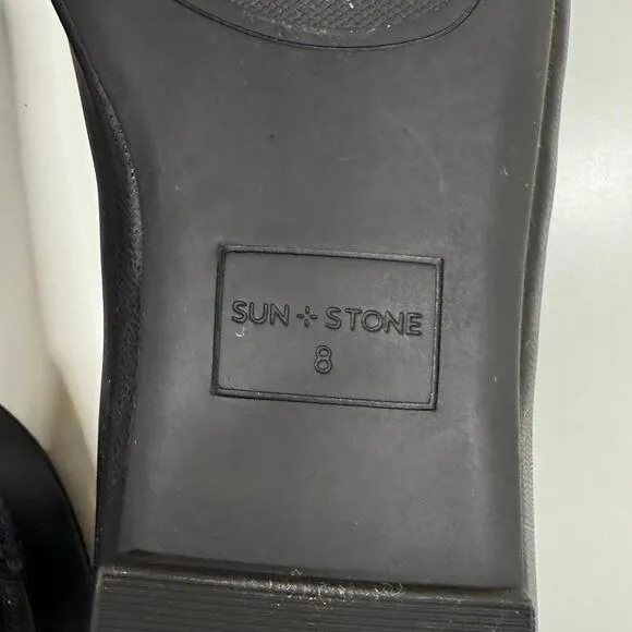 Sun   Stone | Luellaa Buckle Ankle Strap Ballet Flats | Black | Size 8
