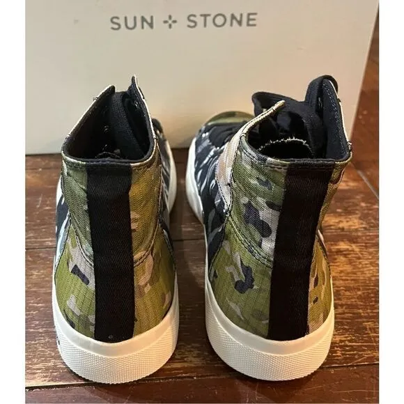 SUN STONE Mens Green Camouflage Colorblock Patchwork Cushioned Mesa Round Toe