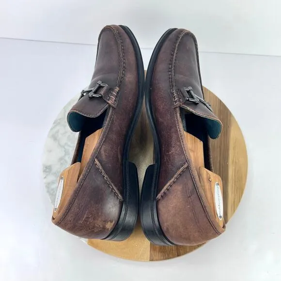 SUSSEX LINK DARK BROWN Leather Hand Sewn Horsebit Comfort Slip On Loafers 9.5 M