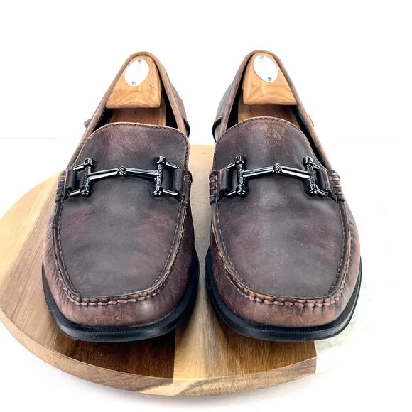 SUSSEX LINK DARK BROWN Leather Hand Sewn Horsebit Comfort Slip On Loafers 9.5 M