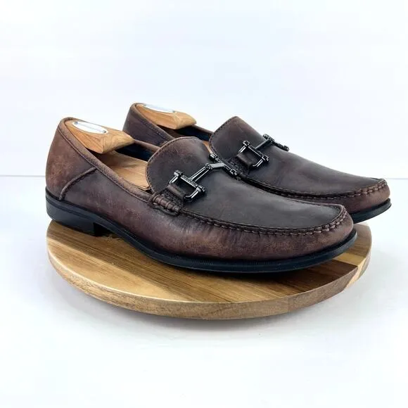 SUSSEX LINK DARK BROWN Leather Hand Sewn Horsebit Comfort Slip On Loafers 9.5 M