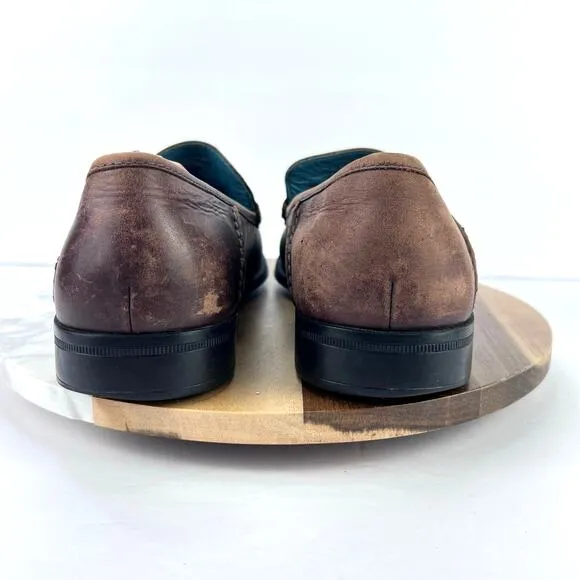 SUSSEX LINK DARK BROWN Leather Hand Sewn Horsebit Comfort Slip On Loafers 9.5 M