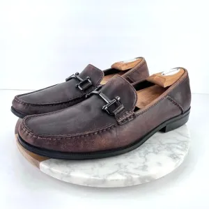 SUSSEX LINK DARK BROWN Leather Hand Sewn Horsebit Comfort Slip On Loafers 9.5 M