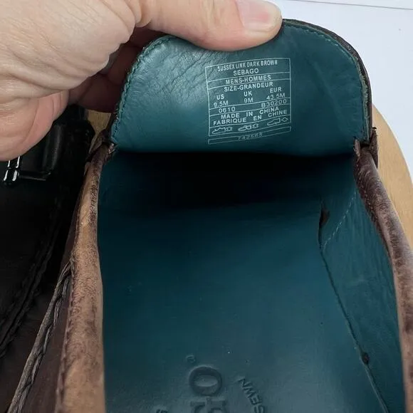 SUSSEX LINK DARK BROWN Leather Hand Sewn Horsebit Comfort Slip On Loafers 9.5 M
