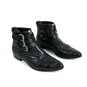 Tabitha Simmons Early Ankle Boots Size 6.5 EU 36.5 Black Quilted Buckle Goth
