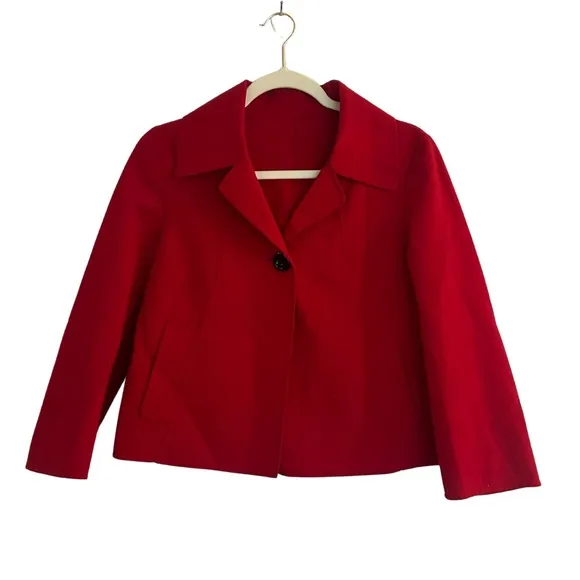 Talbots Red Wool-Blend Cropped Jacket, Size Petite Small (NWT)