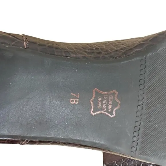 Talbots Brown Embossed Letter Kitten Heel Ankle Boots | Size 7