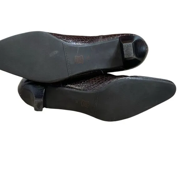Talbots Brown Embossed Letter Kitten Heel Ankle Boots | Size 7