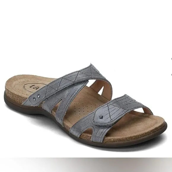 Taos Gray Premier Leather Sandal Slides, Hook and Loop Closure | 10