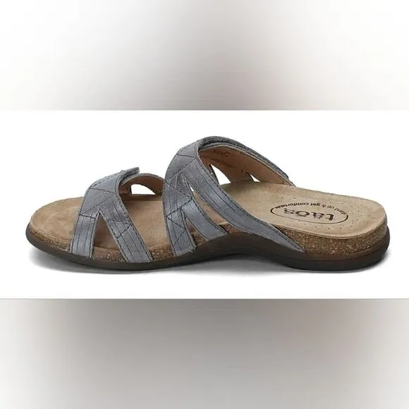Taos Gray Premier Leather Sandal Slides, Hook and Loop Closure | 10
