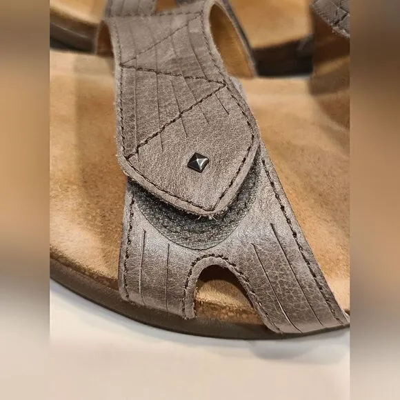 Taos Gray Premier Leather Sandal Slides, Hook and Loop Closure | 10