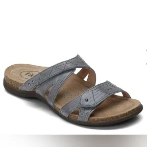 Taos Gray Premier Leather Sandal Slides, Hook and Loop Closure | 10