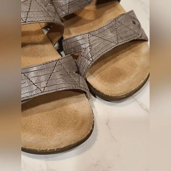 Taos Gray Premier Leather Sandal Slides, Hook and Loop Closure | 10