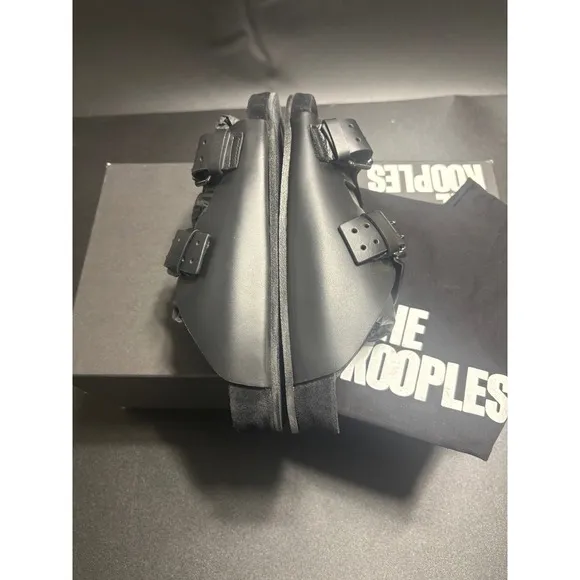 The Kooples NEW Slides Sandals Buckle Accents Black FR 37/U6