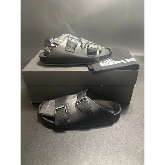 The Kooples NEW Slides Sandals Buckle Accents Black FR 37/U6
