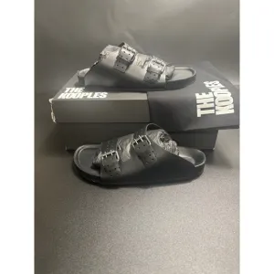 The Kooples NEW Slides Sandals Buckle Accents Black FR 40/U9