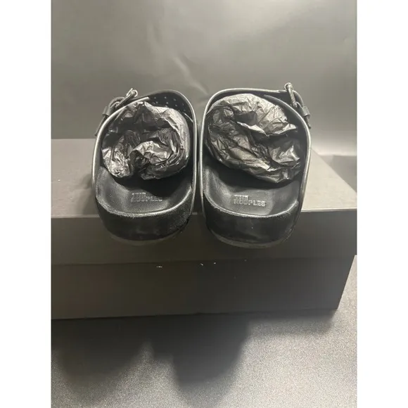 The Kooples NEW Slides Sandals Buckle Accents Black FR 41/U10
