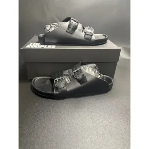 The Kooples NEW Slides Sandals Buckle Accents Black FR 42/U8