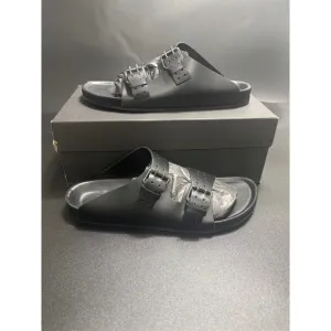 The Kooples NEW Slides Sandals Buckle Accents Black FR 44/U10