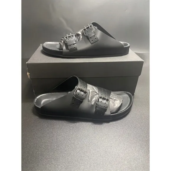 The Kooples NEW Slides Sandals Buckle Accents Black FR 44/U10