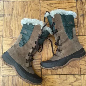 The North Face Green and Tan Winter Boots with Faux Fur Lining