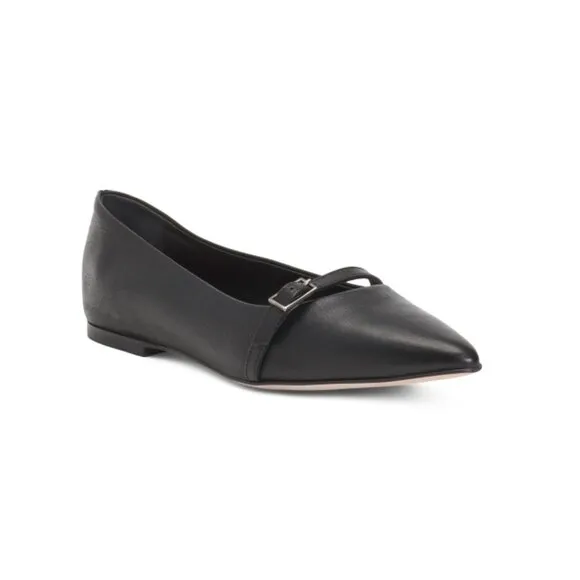 THEORY Black Made In Italy Leather Maryjane Flats