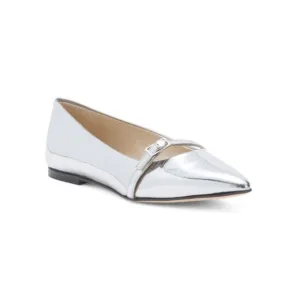 THEORY Silver Made In Italy Leather Maryjane Flats