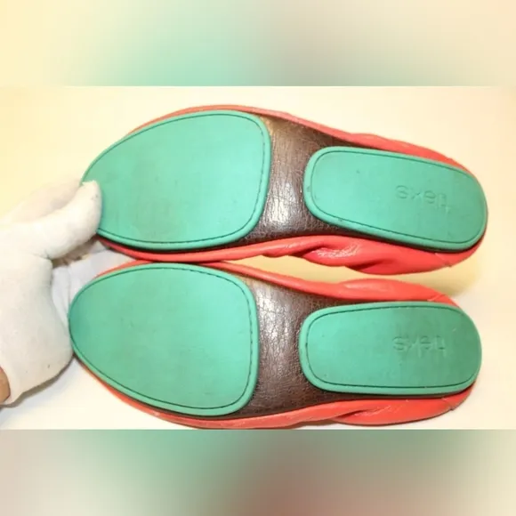 Tieks Coral Red Leather The Ballet Flat Chic Comfort Travel Shoes 9 EUC 👀