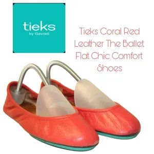 Tieks Coral Red Leather The Ballet Flat Chic Comfort Travel Shoes 9 EUC 👀