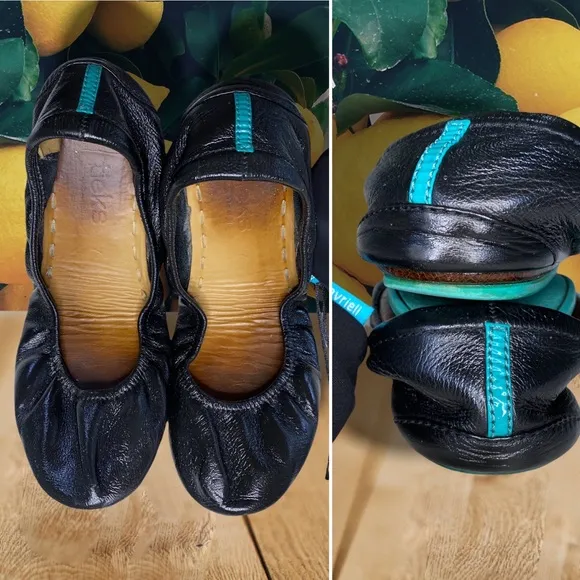 🖤Tieks in BLACK size 7 women's travel flats all-leather rubber soles teal