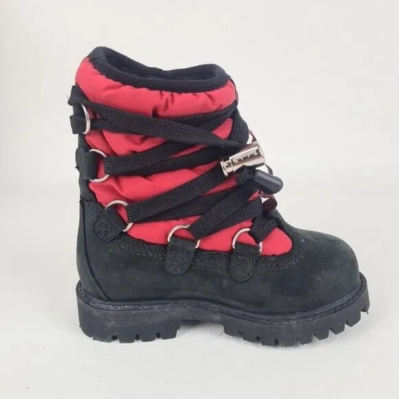 Timberland 6In Quilted TODDLER Casual Boots Outdoors Black Red Leather Size 7
