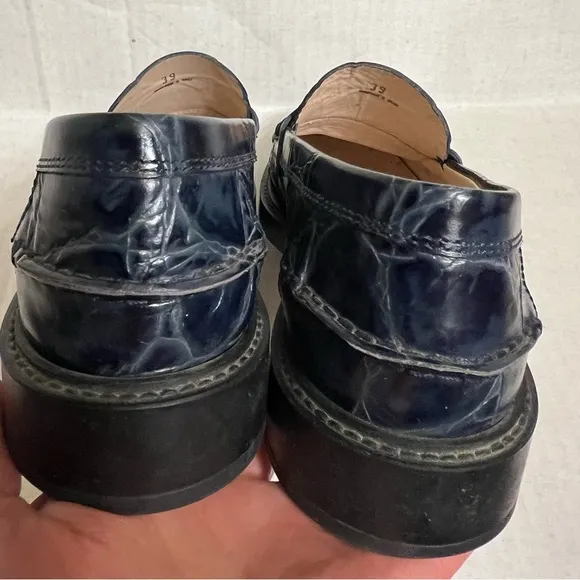 Tod’s Navy Blue Croc Embossed Loafers