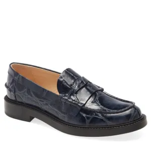 Tod’s Navy Blue Croc Embossed Loafers